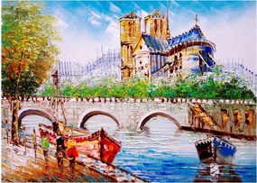 Obraz na szkle - Obraz olejny przedstawiający miasto (70x50 cm)