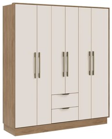 Szafa 6-drzwiowa z 2 szufladami - szer. 162 cm - Beżowy i naturalny - FEOVA