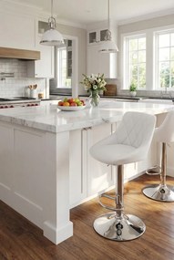 Biały chromowany hoker tapicerowany ekoskórą z oparciem Z6-E22