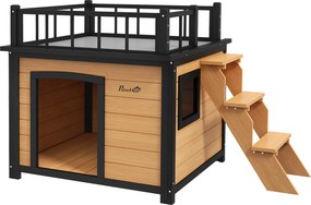 PawHut Drewniany domek dla psa z tarasem odporny na warunki atmosferyczne 121x77x78 cm czarno-żółty | Aosom PL