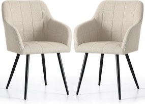 2x Krzesło tapicerowane z przeszyciami kwadratowymi Beżowe LUXANO Czarne nogi tkanina Lumos