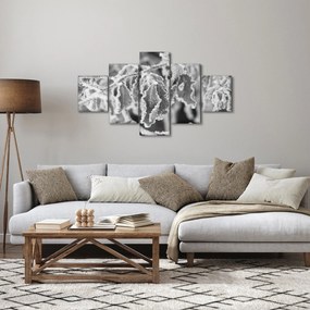Obraz - Zmarznięte liście, czarno - biały (125x70 cm)