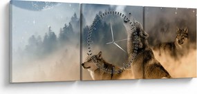 Obraz - wilki wyjące do księżyca (z zegarem) (90x30 cm)