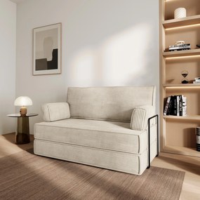 Masseno Sofa piankowa LADIA z funkcją spania, Kanapa z pianki do salonu, Bezmontażowa, Tkanina sztruksowa – Kremowy POSO 100