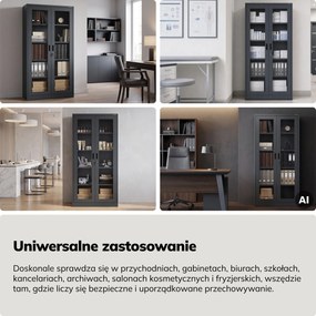 Witryna przeszklona metalowa wysoka z zamkiem antracytowa, 900x1850x400 mm: AMELIA