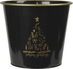 Świąteczna doniczka SEASONS GREETINGS 30 cm, czarna / złota