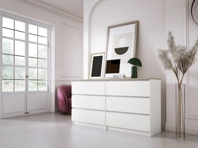 Komoda z 6 szufladami: blat biały matowy / dąb sonoma, 138 x 39 x 79 cm