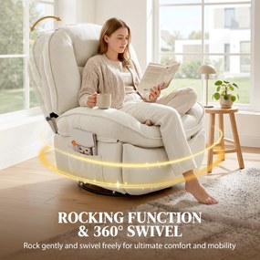 HOMCOM Fotel Relaksacyjny, Obracany Fotel z Funkcją Kołysania i Rozkładania, Głębokie Siedzisko, Grube Oparcie, Łatwy Montaż, Kremowy | Aosom PL