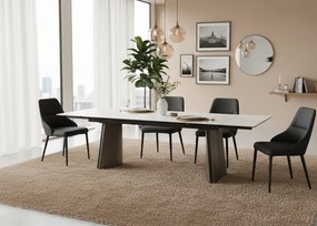 Nowoczesny stół rozkładany Nexus o wymiarach 200(280)×90 cm zachwyca eleganckim blatem z masy ceramicznej i solidną podstawą ze stali szczotkowanej. Styl, trwałość i funkcjonalność w jednym – idealny do jadalni i salonu.