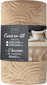 Jasnobrązowy aksamitny zestaw narzuty na łóżko i poszewki na poduszkę 240x260 cm Solange – douceur d'intérieur