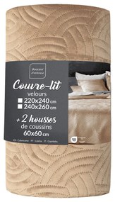 Jasnobrązowy aksamitny zestaw narzuty na łóżko i poszewki na poduszkę 240x260 cm Solange – douceur d'intérieur