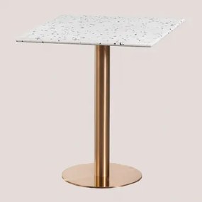 Kwadratowy Stolik Barowy 60x60 Cm Z Lastryko Malibu Terrazzo W Kolorze Kości Słoniowej - Czarny & Różowe Złoto - Sklum