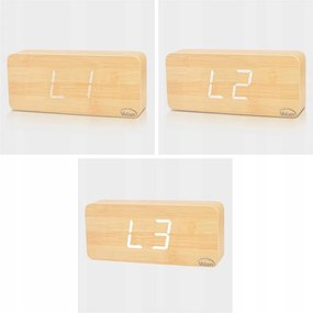 DUŻY ZEGAR Elektroniczny BUDZIK LED Drewniany Cyfrowy Stojący TERMOMETR DAT