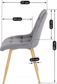 Krzesło Tapicerowane do Salonu RODRI Szare Welurowe Nowoczesne Loft
