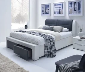 Łóżko CASSANDRA S 140x200 biały/czarny z szufladami HALMAR