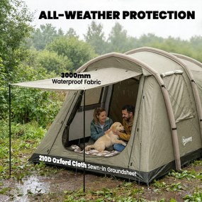 Outsunny Nadmuchiwany namiot dla 2-4 osób, szybkie rozstawianie, outdoorowy namiot z pompką, oknami z siatki, szpilkami i daszkiem | Aosom PL