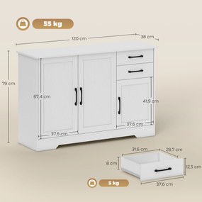 HOMCOM Sideboard z 2 szufladami, nowoczesna szafka do przechowywania, regulowana półka i 3 drzwi, Biały | Aosom PL