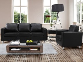 Komplet wypoczynkowy 3+1 z ekoskóry ACKLEY - Czarny