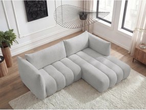 Jasnoszary narożnik z materiału bouclé (prawostronny/z szezlongiem) Azra – Bobochic Paris