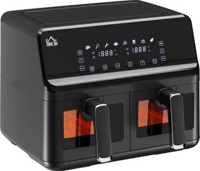 HOMCOM Frytkownica na gorące powietrze, 2 koszyki po 4 litry, 8 programów, światło, timer, 38,5 x 38 x 30,5 cm, Czarna