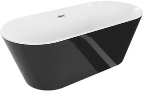 Mexen Flavia wanna wolnostojąca 150 x 75 cm, biała/czarna, przelew chrom - 54031507575-01