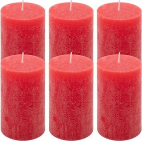 Zestaw świec rustykalnych, 11,5 cm, Ø 6,8 cm, czerwony, 6 sz