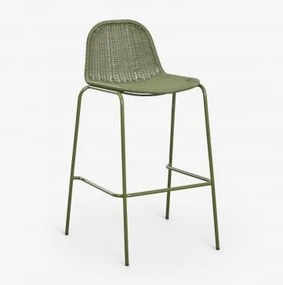 Zestaw 4 Wysokich, Sztaplowanych Stołków Ogrodowych Z Syntetycznego Rattanu Reiven ↑75 Cm & Intensywny Verde Olive - Sklum