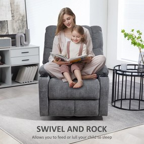 HOMCOM Fotel Relaksacyjny z Podnóżkiem, Fotel Leżący, Obrotowy, do 150 kg, Konstrukcja Stalowa, 88x96x108cm, Ciemnoszary | Aosom PL