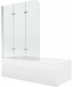 Mexen Cubik wanna prostokątna 160 x 70 cm z obudową i parawanem 3-skrzydłowym 120 cm, transparent, chrom - 550316070X9012030100
