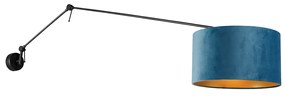 Lampa ścienna czarna z niebieskim aksamitnym kloszem 35 cm regulowana - Blitz Nowoczesny Oswietlenie wewnetrzne