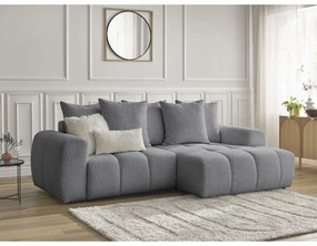Szary rozkładany/ze schowkiem narożnik z materiału bouclé (prawostronny/z szezlongiem) Roxelane – Bobochic Paris