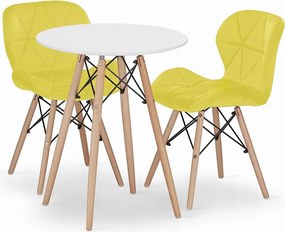 Zestaw obiadowy Valora | Okrągły stół KOVA 60 cm, biały + 2 żółte krzesła WAKO