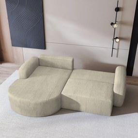 Masseno Narożnik AMILIA z funkcją spania i pojemnikiem na pościel Narozniki L, Rozkładana sofa - Kremowy, POSO 100