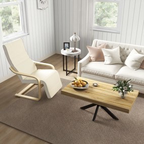 HOMCOM Leżak z Poduszką, Regulowany Podnóżek w 5 Pozycjach, Drewno Brzozowe, do 120 kg, 66,5 x 94 x 100 cm, Kremowy