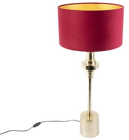 Lampa stołowa art deco złota klosz welurowy czerwony 35cm - Diverso ArtDeco Oswietlenie wewnetrzne