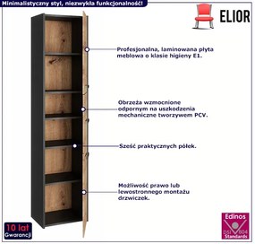 Wysoki regał łazienkowy z półkami antracyt + dąb artisan - Delox 3X