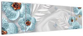 Obraz - 3D niebieskie kwiaty (170x50 cm)