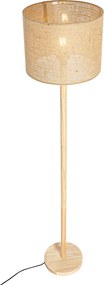 Lampa podłogowa w stylu rustykalnym drewniana z abażurem lnianym naturalnym 32 cm - Mels