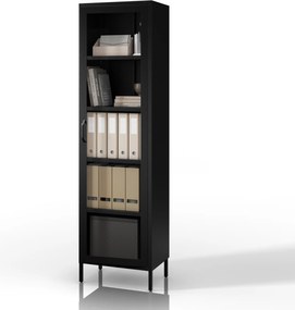 Witryna szklana do salonu wąska metalowa czarna LUIGI Modern 500 x 1800 x 350 mm