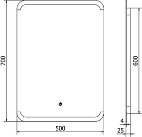 Mexen Nida lustro łazienkowe podświetlane 50 x 70 cm, LED 6000K, antypara - 9806-050-070-611-00