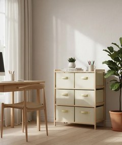 Beżowy regał z 6 koszami z tkaniny do przechowywania G8-T81