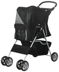 PawHut Wózek dla psów składany z uchwytem na kubek i daszkiem przeciwsłonecznym, czarny