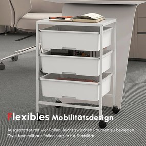 HOMCOM Boczny wózek na kółkach, 3 kosze do transportu i przechowywania, wózek kuchenny, 40,8 dł. x 33,5 szer. x 60,5 wys. cm, Biały