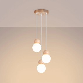Lampa wisząca PEKKA 3P biała/naturalne drewno SOLLUX  LIGHTING