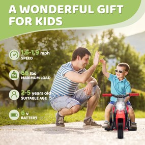 AIYAPLAY Motocykl Dla Dzieci Elektryczny, 6V Motocykl Dla Dzieci z Muzyką, Bąbelkami 2,5-3 km/h, dla Dzieci w Wieku 2-5 lat