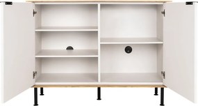 Szarobeżowa komoda w dekorze dębu z otworem na kable 120x88x50 cm Suumo – noo.ma