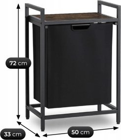 Kosz na Pranie KAI 65L z Półką Dąb Rustykalny/Czarny Nowoczesny Loft