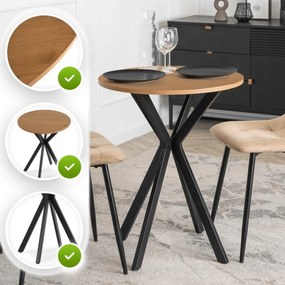 Stół Okrągły LAUREN 60 cm Dąb Złoty/Czarny Loft Nowoczesny