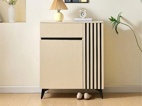 Szafa na buty 75x35x90cm - Z 2 frontami i 1 szufladą - Z regulowanymi półkami - MDF - ​​Kolor naturalny​