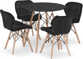 Valora ZESTAW OKRĄGŁY STÓŁ KOVA 80 Czarny + 4 Krzesła WAKO Czarne x4